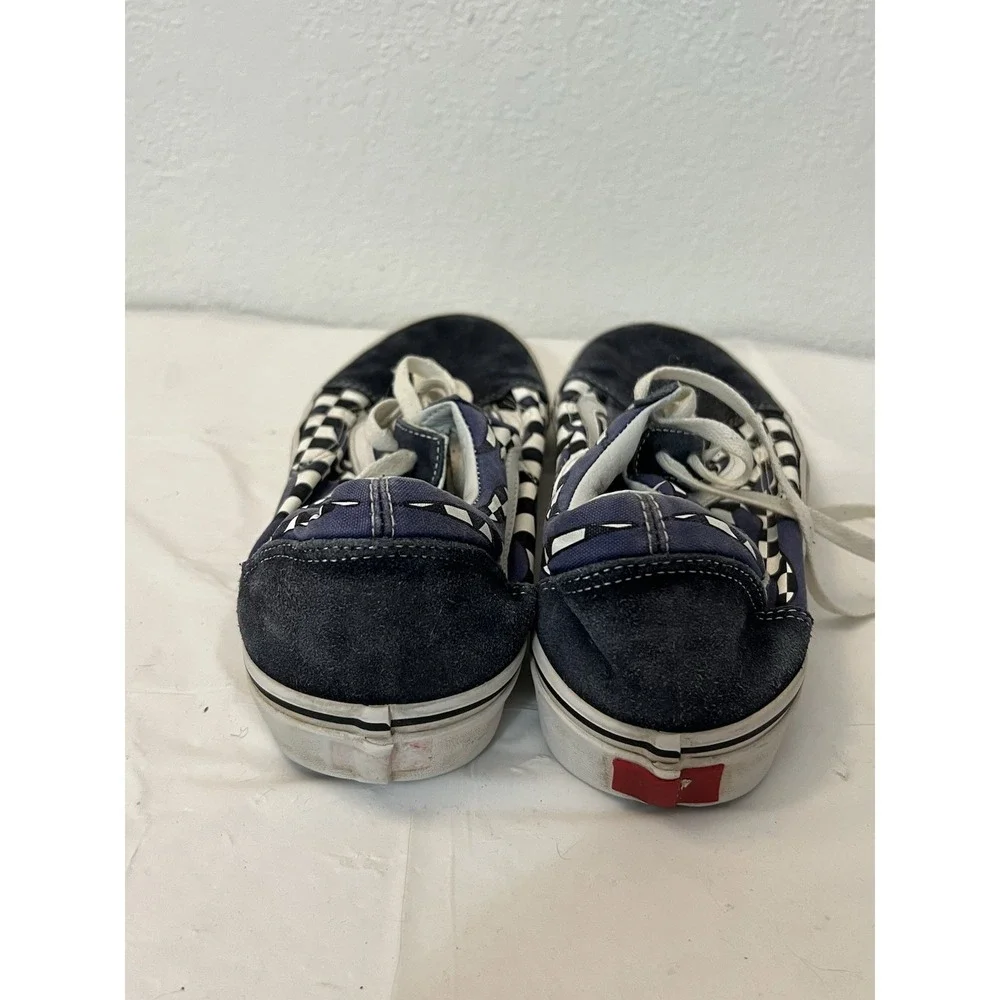 Vans Authentic‎ Lace Up White Blue Checkered Low Top Skate Shoes Mens 11.5 Suede